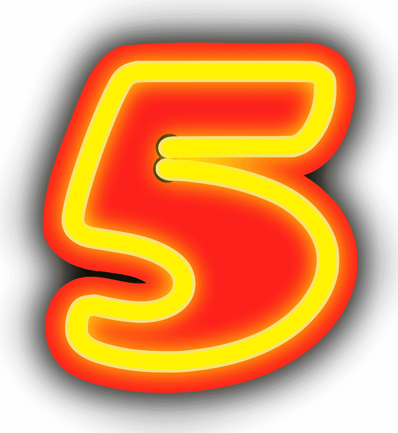 Bright Neon Sign Number Five PNG