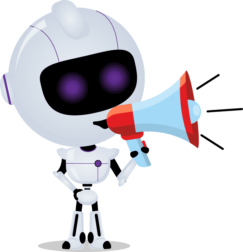 Cheerful Robot Announcer with Mega Phone PNG