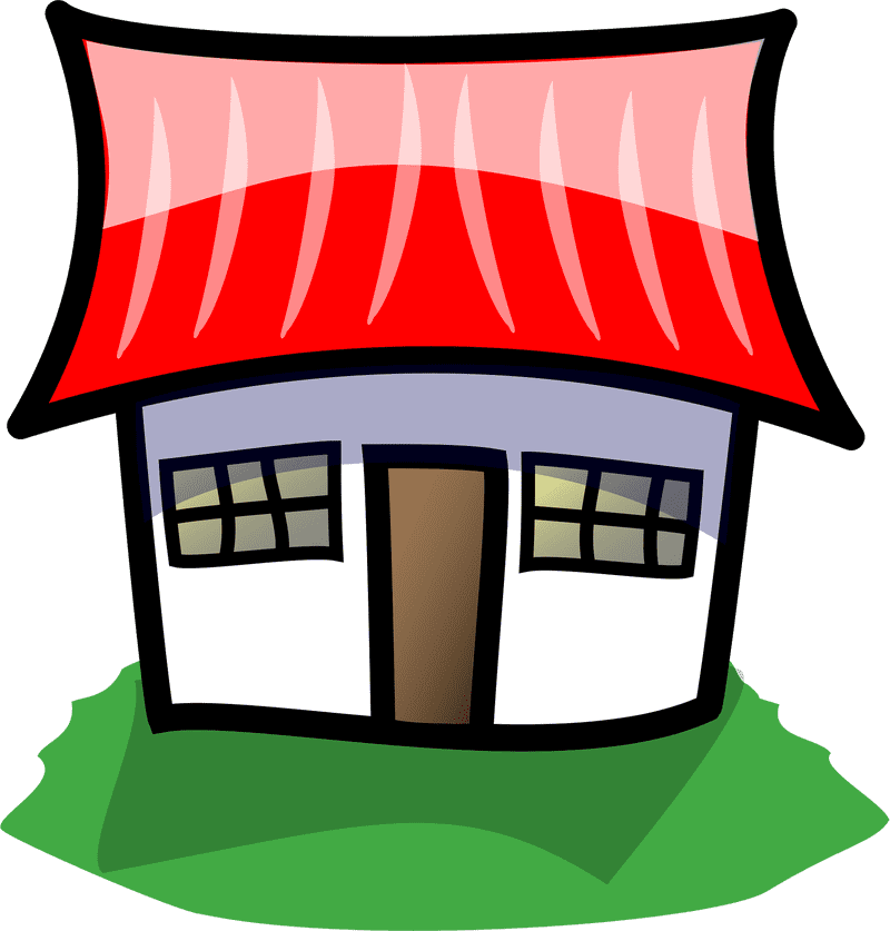 Colorful Cartoon House with a Red Roof PNG