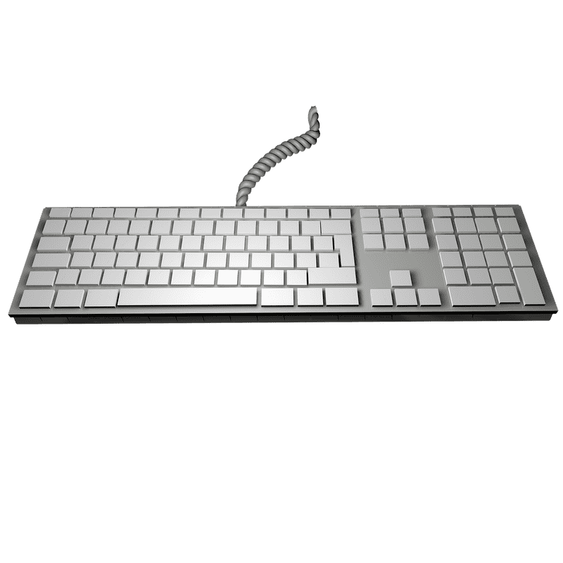 Sleek Silver Keyboard with Coiled Connection PNG