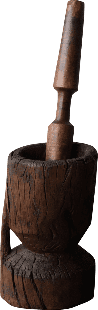 Rustic Wooden Mortar and Pestle for Grinding Spices PNG