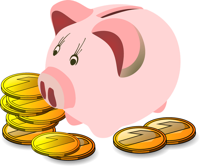 Piggy Bank and Coins for Savings PNG