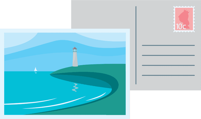 Peaceful Seaside Postcard with Lighthouse PNG