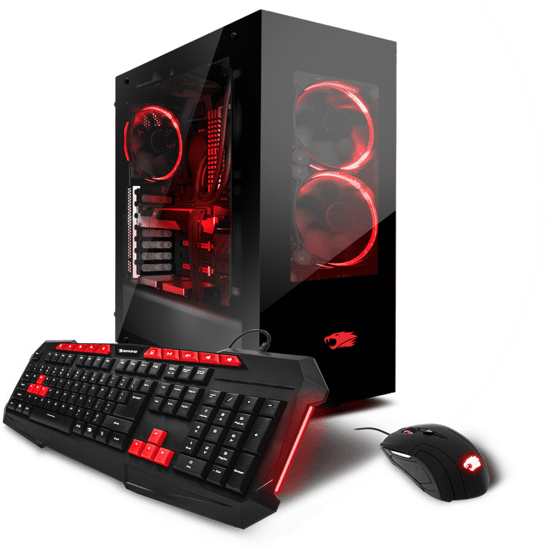 Gaming Desktop Computer with Red LED Lighting PNG