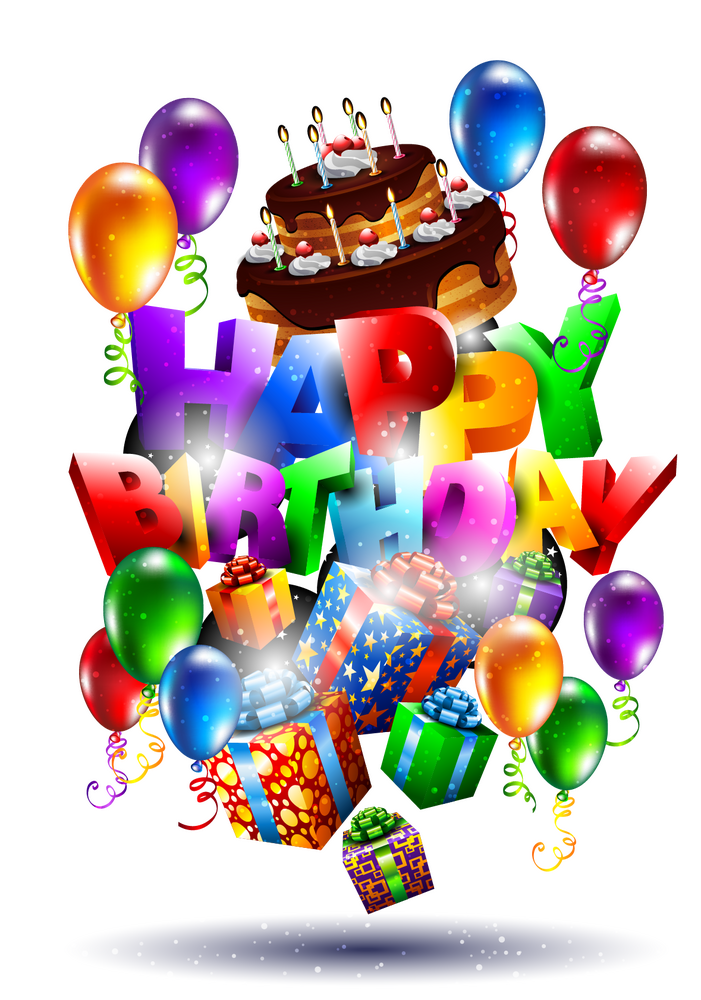 Colorful Birthday Celebration with Cake and Balloons PNG