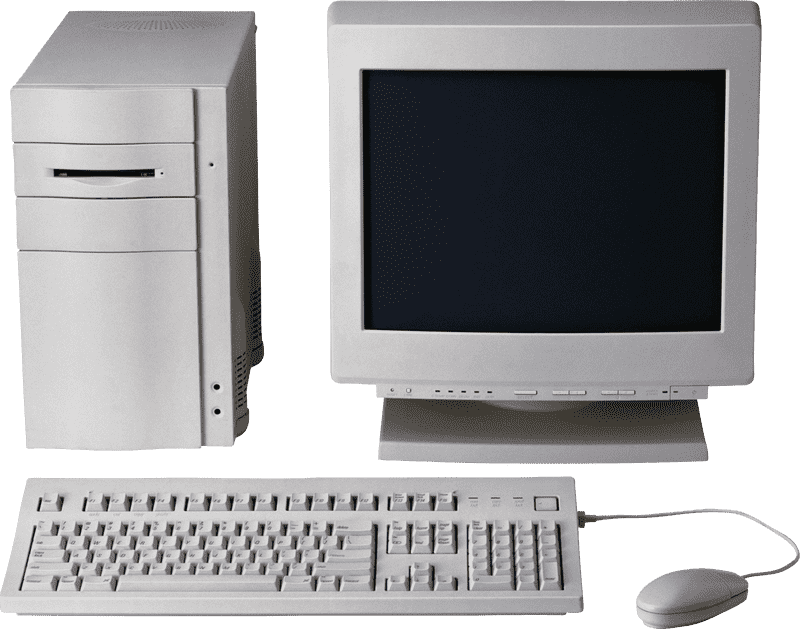Classic Desktop Computer Setup in Monochrome PNG