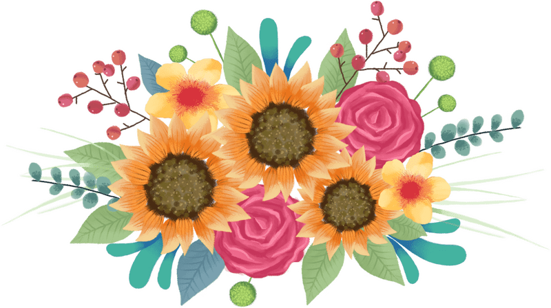 Vibrant Flower Bouquet of Sunflowers and Roses PNG