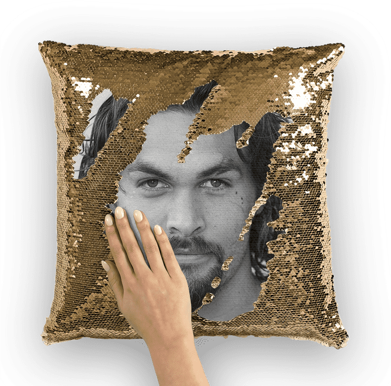 Luxury Pillow Cushion with Sequined Face Design PNG