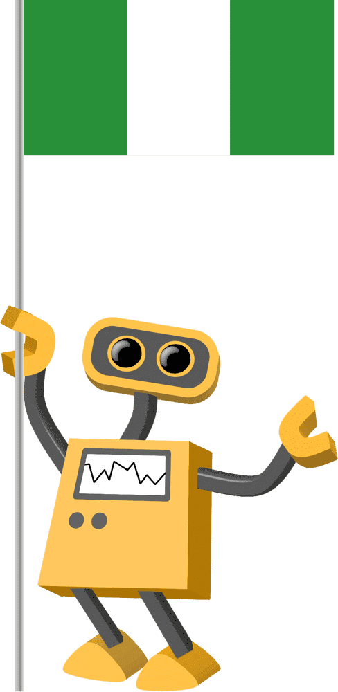 Joyful Nigerian Robot with Flag PNG
