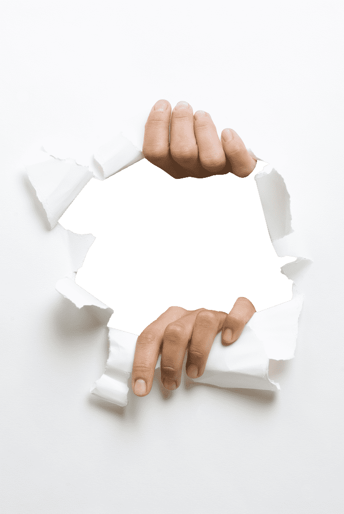 Hands Emerging Through a Torn Paper Sheet PNG