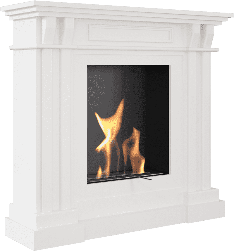 Elegant White Fireplace with Dancing Flames PNG