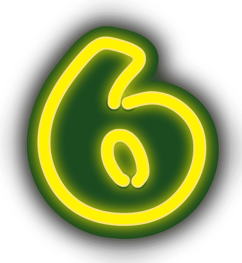 Bright Neon Sign Number Six PNG