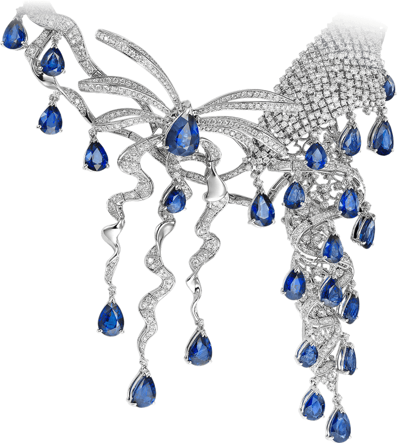 Elegant Cascade Jewelry with Sapphire Accents PNG
