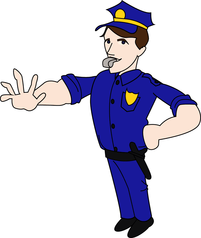 Police Officer in Action with Whistle PNG
