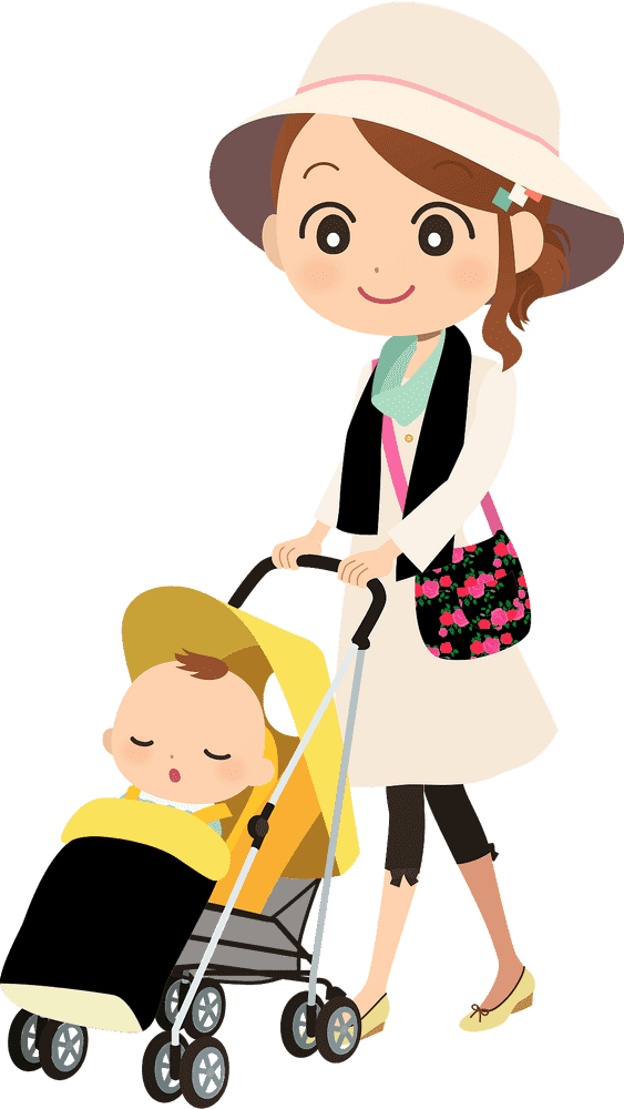 Charming Mother with Baby Stroller Adventure PNG