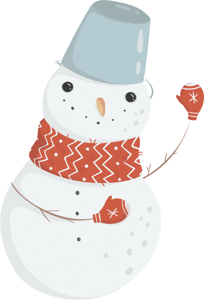 Cheerful Snowman with a Blue Bucket Hat PNG