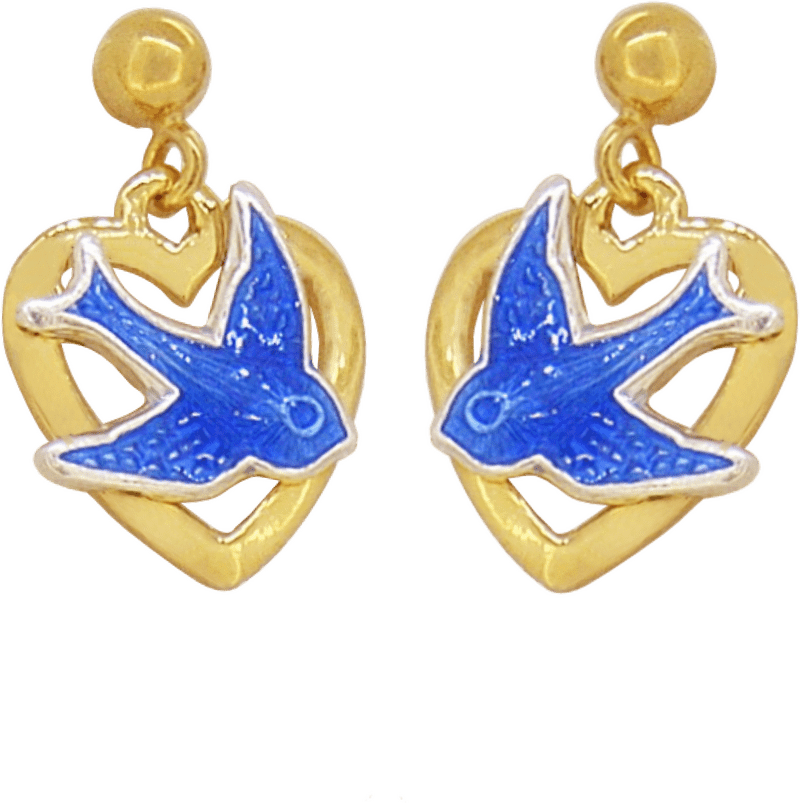 Heart and Bird Blue Earrings Delight PNG