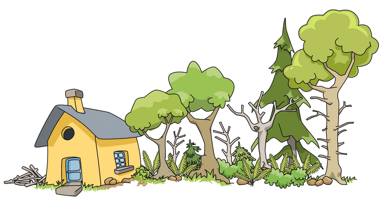 Whimsical Yellow House Among Lush Trees PNG