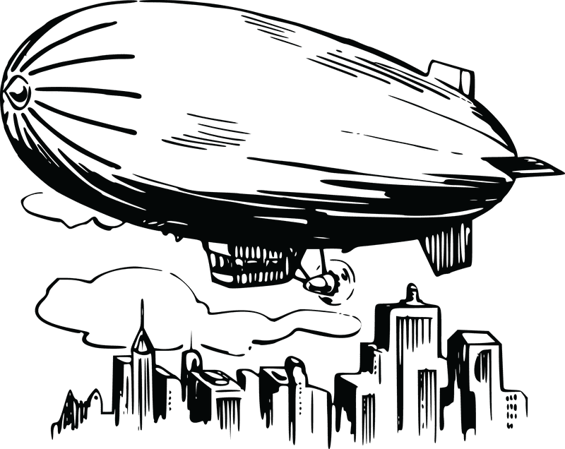 Airship Adventure Above the Cityscape PNG