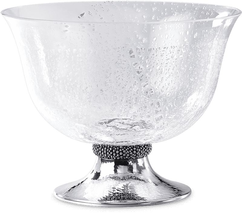 Elegant Transparent Pasta Bowl with Silver Base PNG