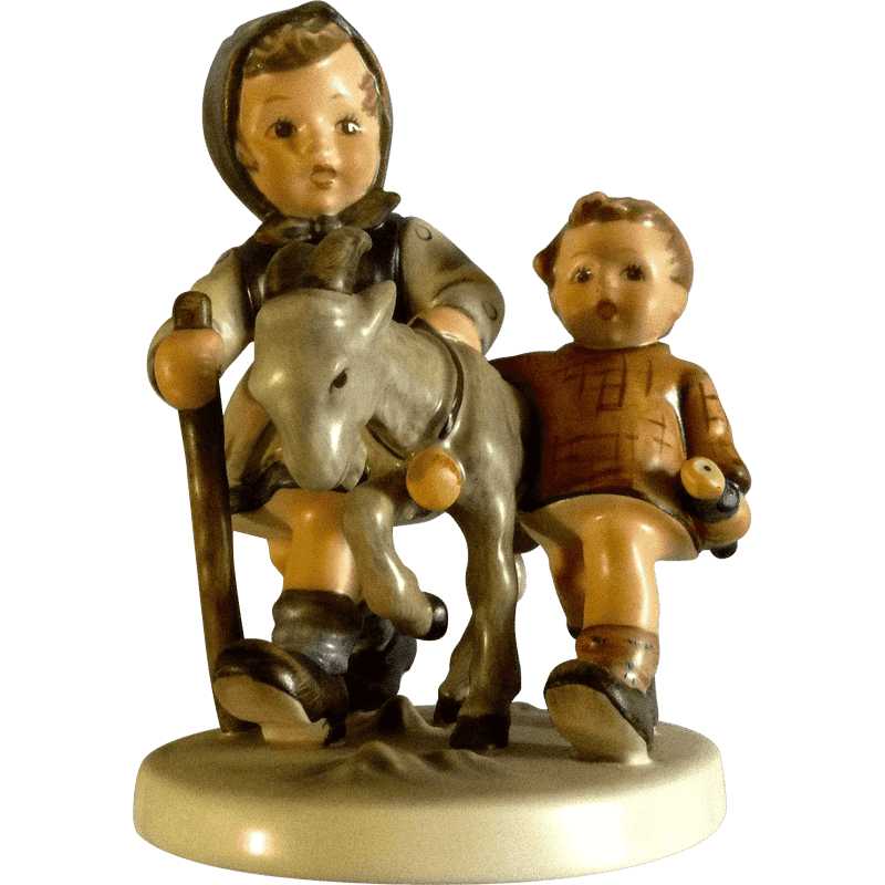 Charming Figurine of Children with a Donkey PNG