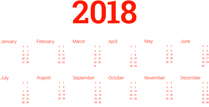 Vibrant 2018 Yearly Calendar Layout PNG