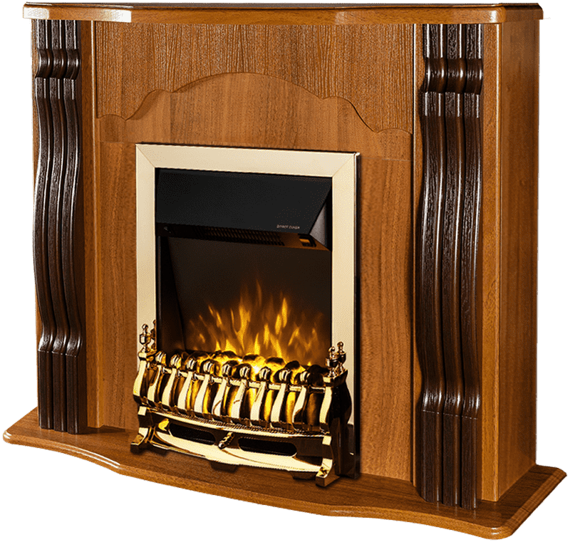 Elegant Golden Fireplace with Wooden Surround PNG