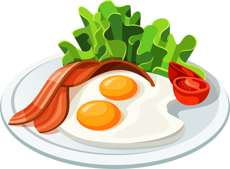 Delicious Breakfast Food Plate with Eggs and Bacon PNG