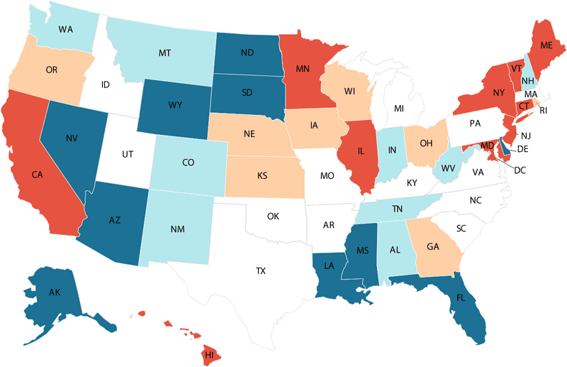 World Map of U S States by Color Coding PNG