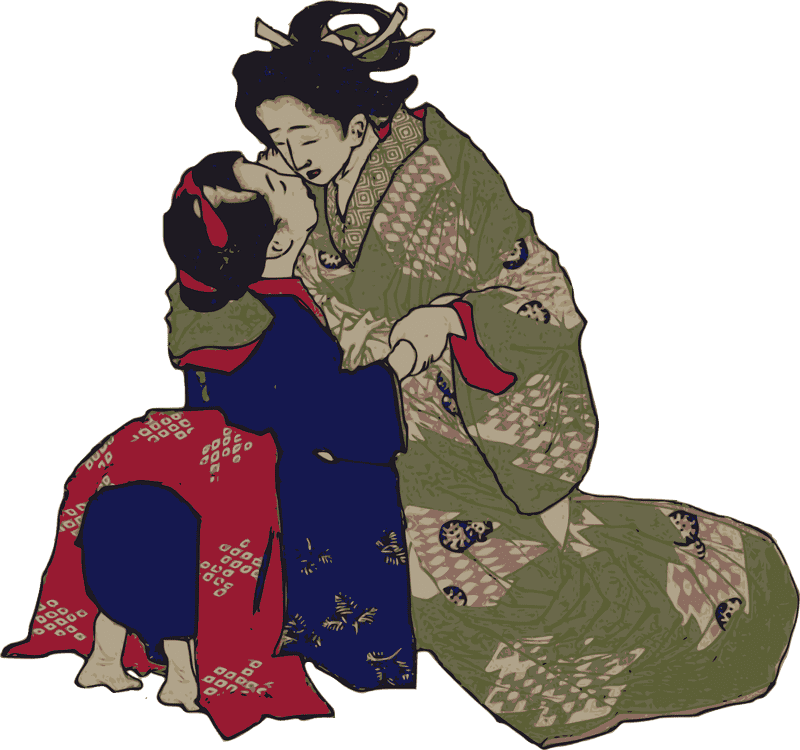 Embrace in Traditional Kimono Elegance PNG