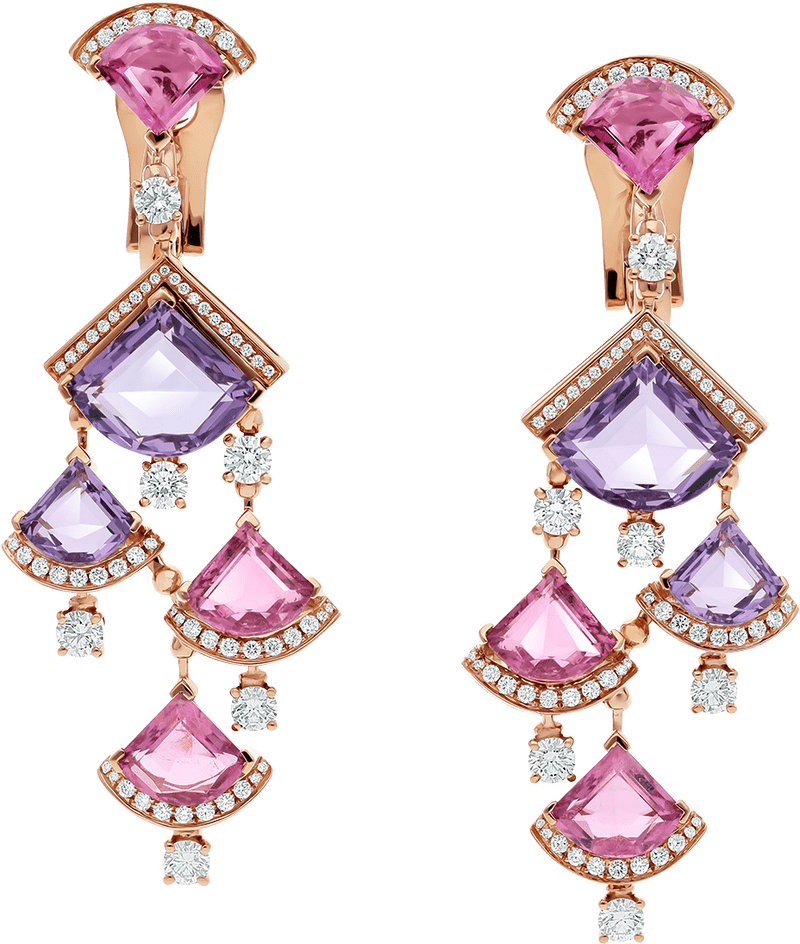 Elegant Multi-Colored Gemstone Earrings with Diamonds PNG
