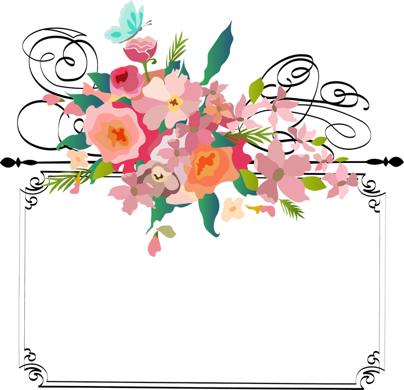 Whimsical Butterfly and Blooming Flower Arrangement PNG