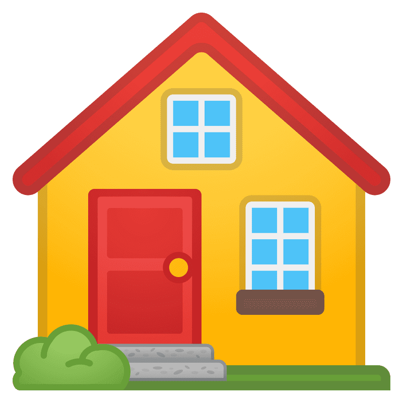 Sunny Yellow House with Red Roof and Garden PNG