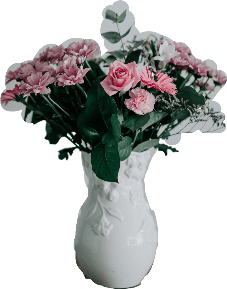 Delicate Floral Bouquet in Elegant Vase PNG