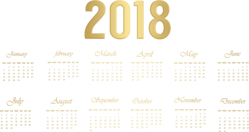 Elegant Gold Calendar of 2018 PNG