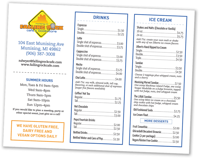Falling Rock Restaurant Menu Summer Delights & Sweet Treats PNG