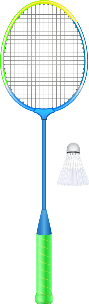 Colorful Tennis Racket with Shuttlecock Design PNG