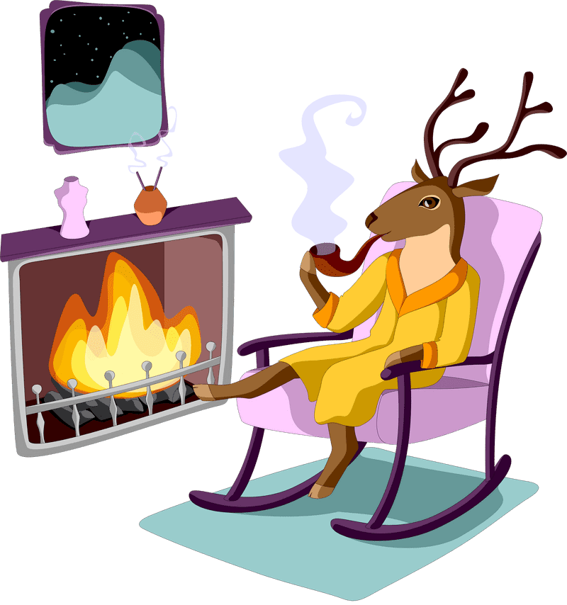 Cozy Fireplace Retreat with a Relaxed Deer PNG