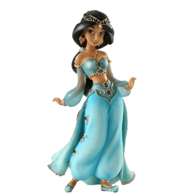 Elegant Jasmine Figurine in Flowing Blue Dress PNG