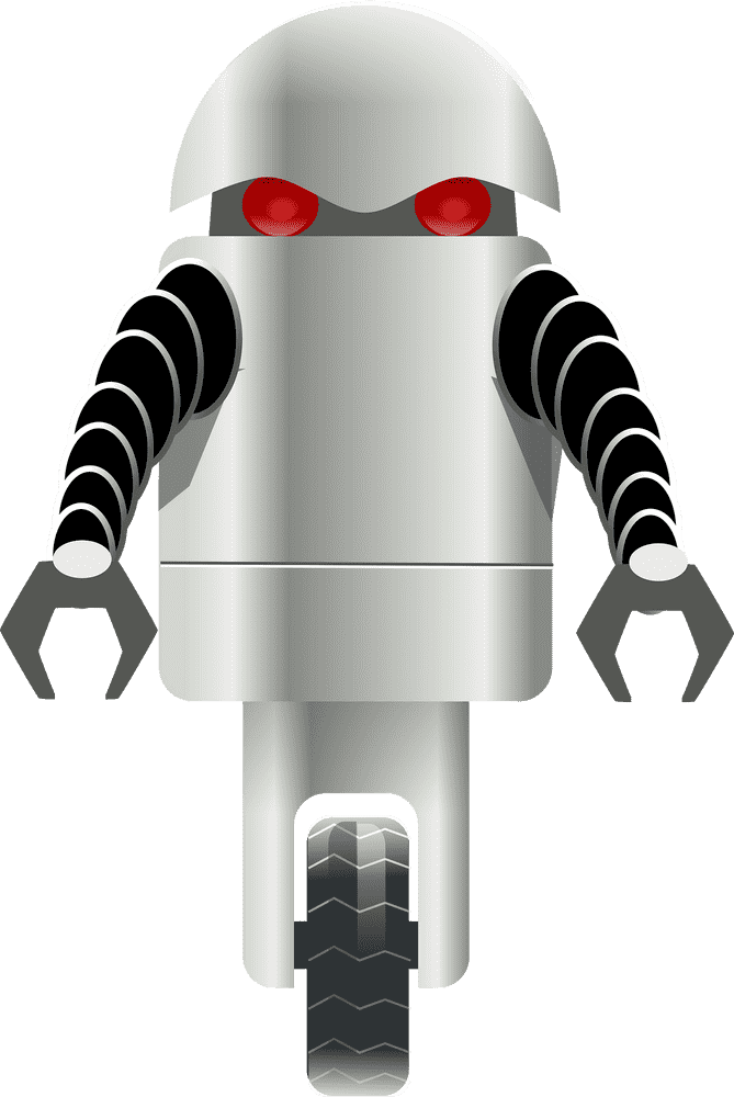 Futuristic Android Robot with Wheel and Claw Arms PNG