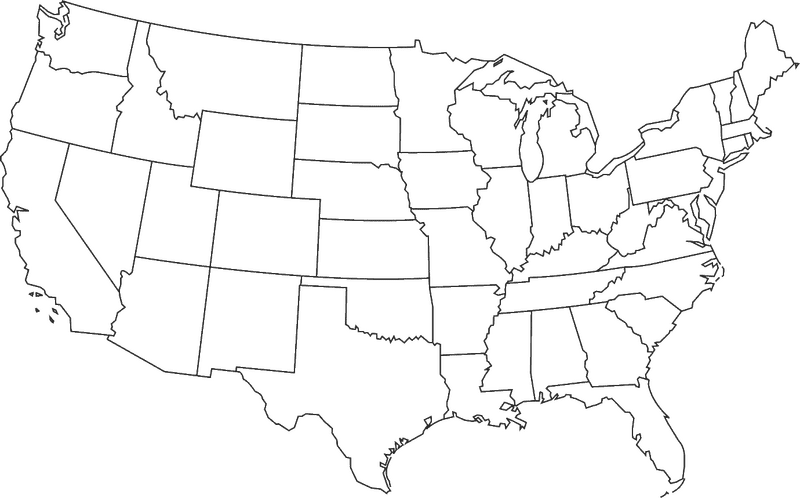 Outline of USA Map with State Borders PNG