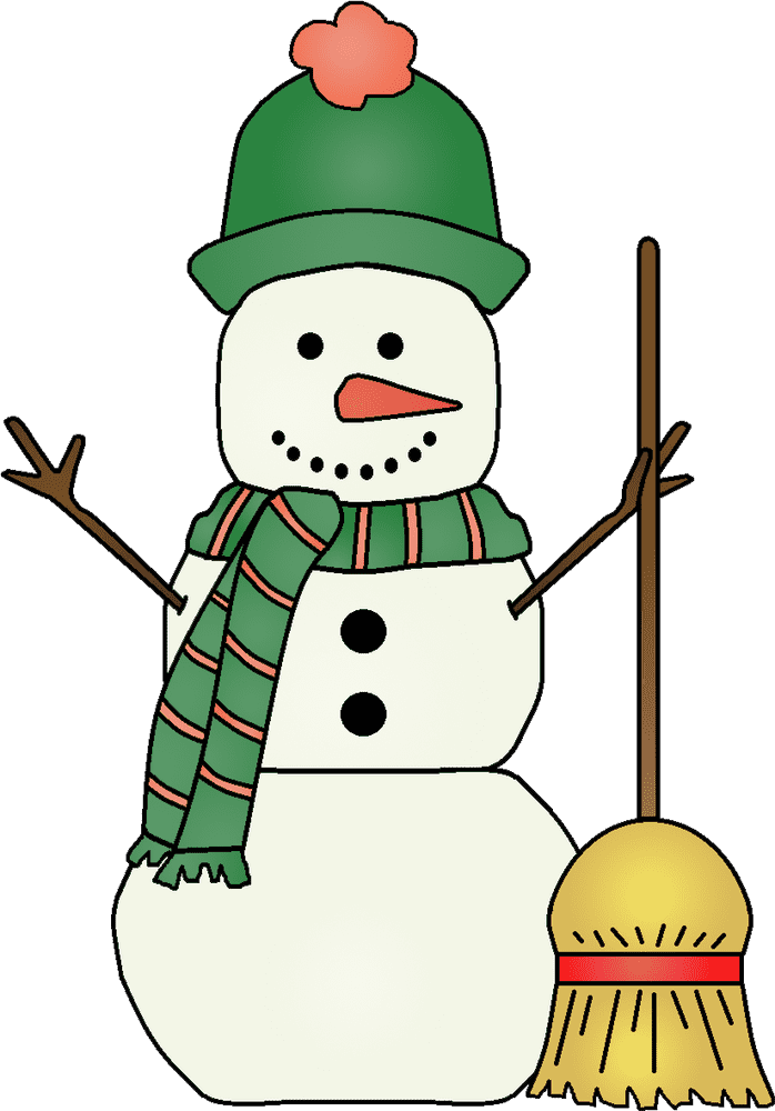 Cheerful Snowman with a Green Hat and Scarf PNG