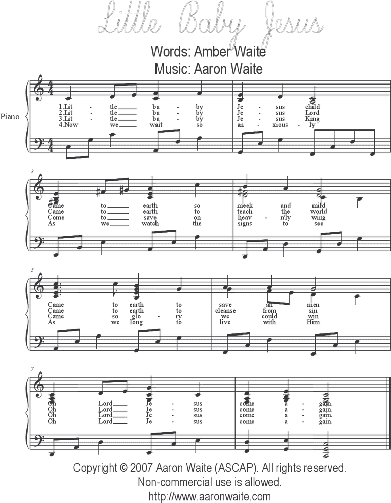 Paper Sheet of Little Baby Jesus Sheet Music PNG