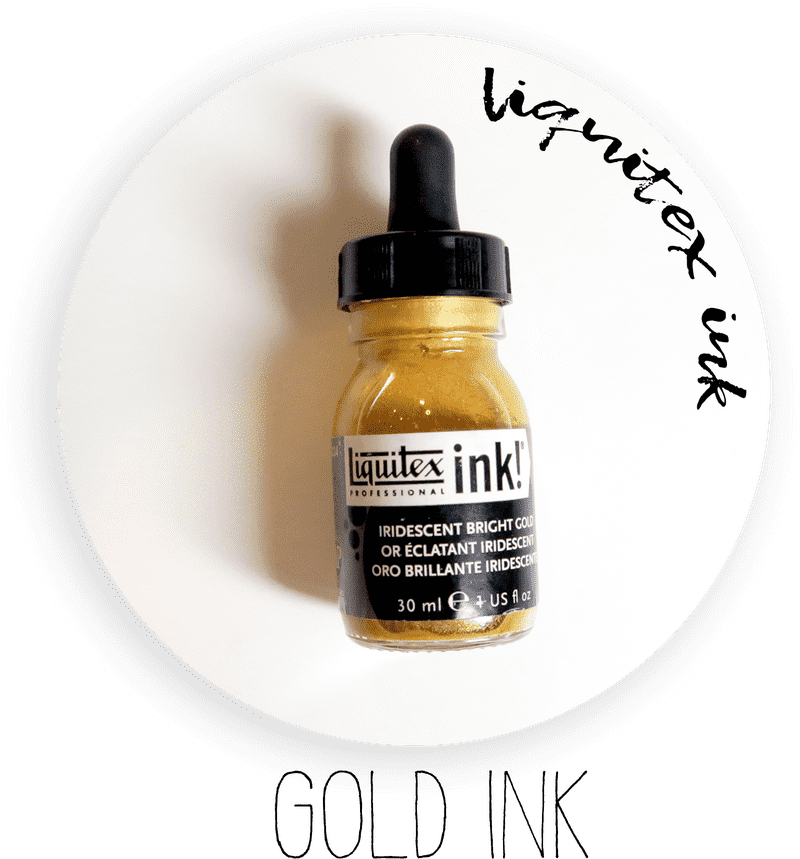 Iridescent Gold Ink Bottle for Creative Artistry PNG