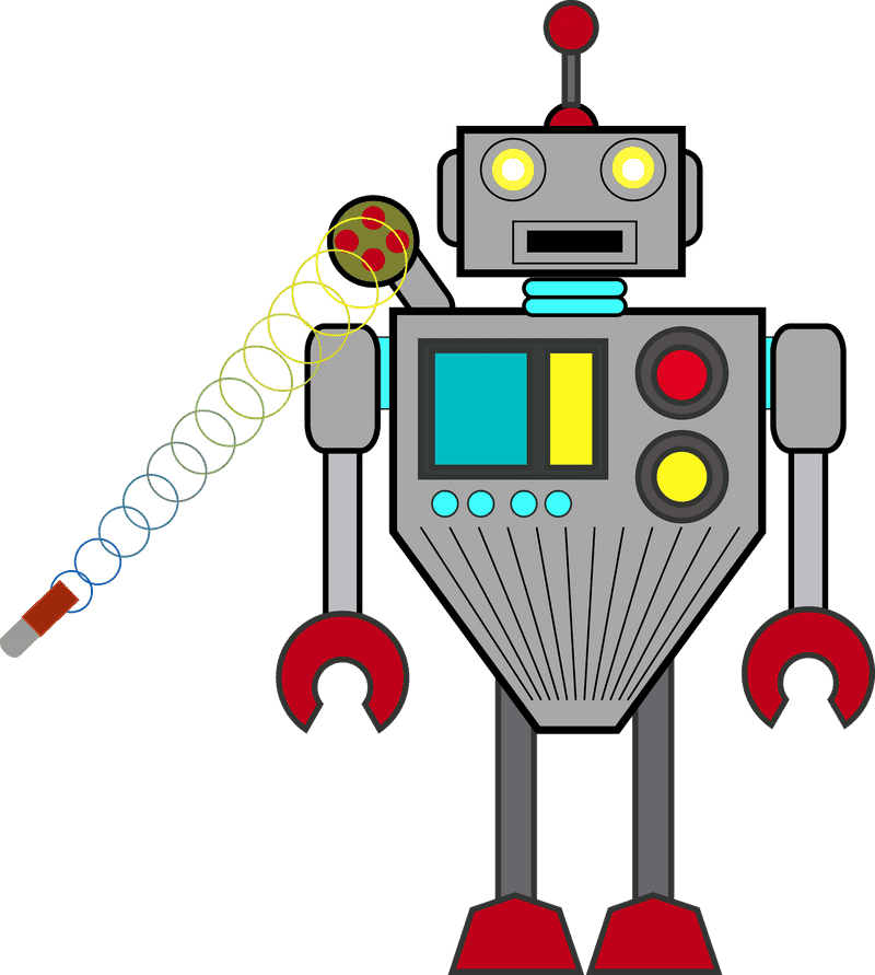 Retro Action Robot with Colorful Features PNG