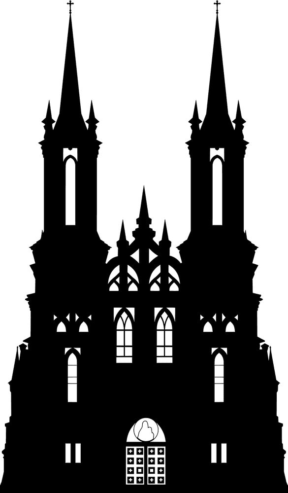 Majestic Gothic Cathedral Silhouette at Dusk PNG