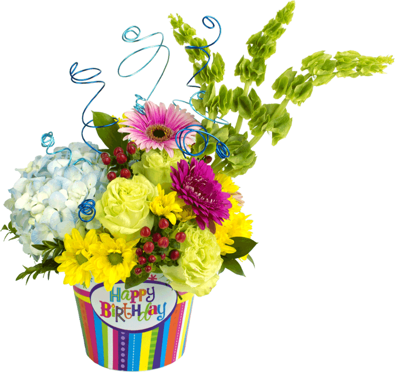 Colorful Birthday Blooms Celebration Arrangement PNG