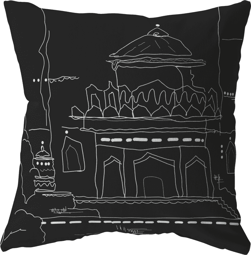 Elegant Sketch Pillow Cushion with Architectural Design PNG