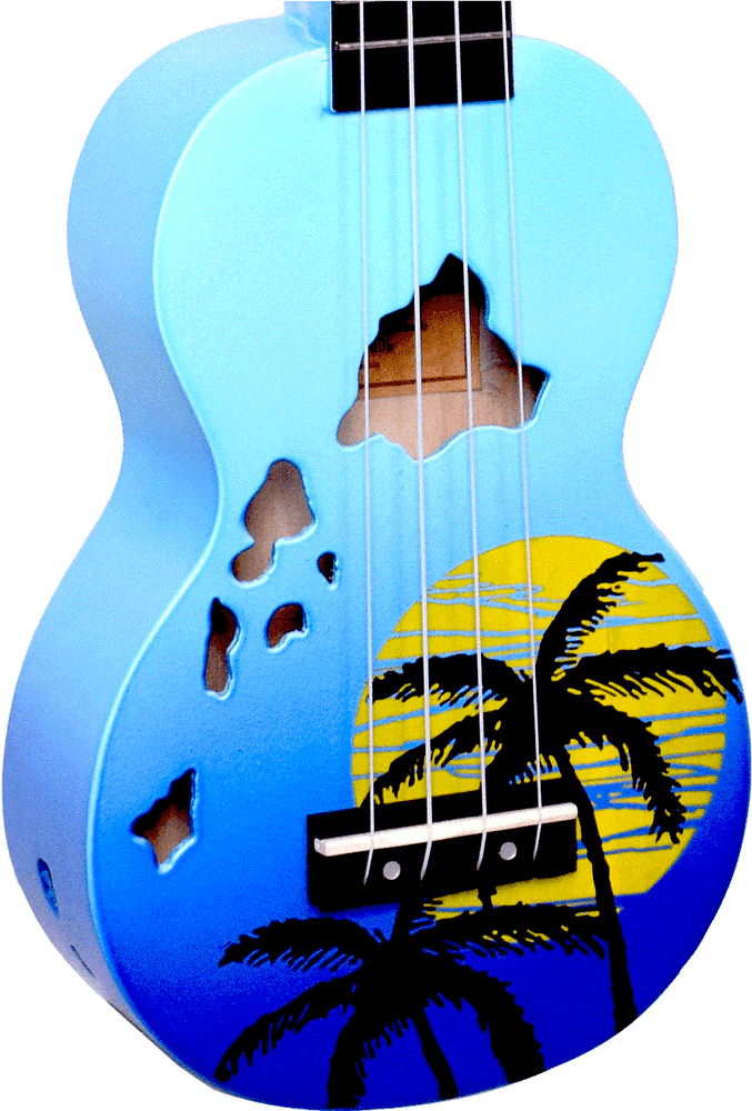 Tropical Sunset Ukulele with Palm Trees PNG