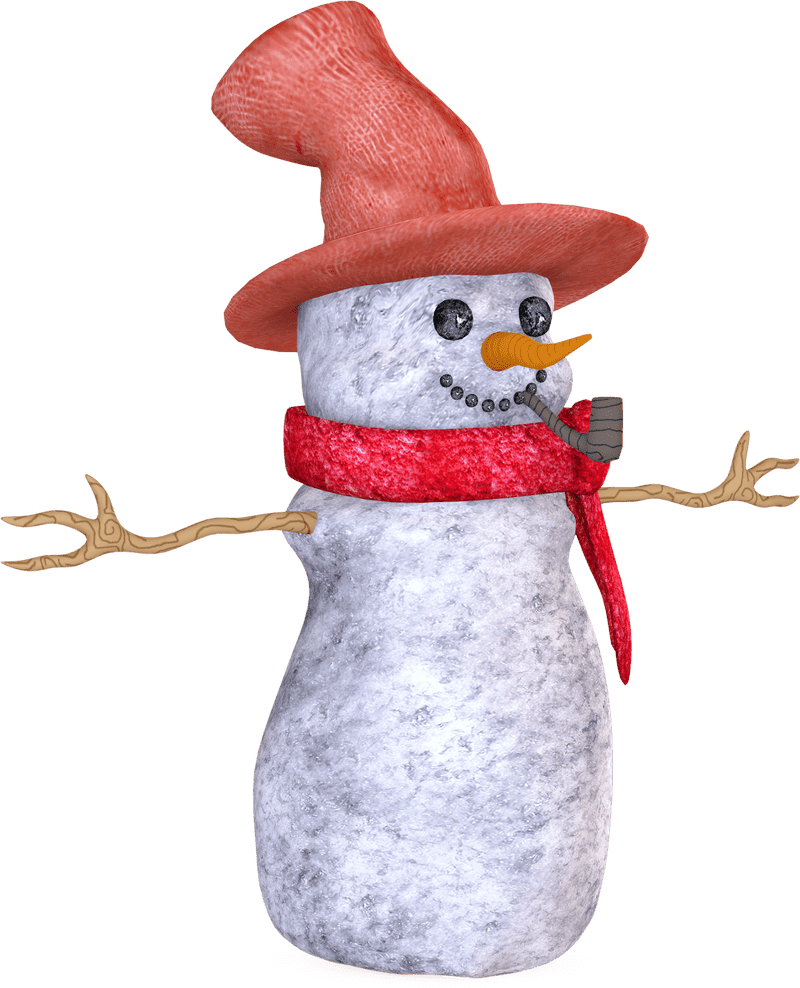 Cheerful Snowman with a Red Hat and Scarf PNG